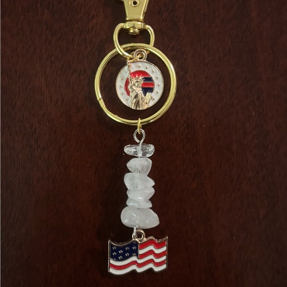 New Handmade Patriotic Keychains with Gold Accents & real Quartz & Aquamarine. - Picture 2 of 3